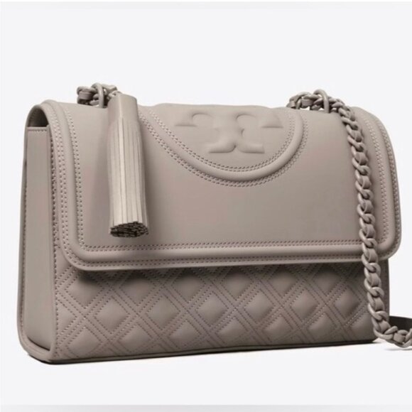 SOLD- 146 NWT - Tory Burch Gray Heron Fleming Matte Convertible Shoulder Bag - Picture 1 of 1